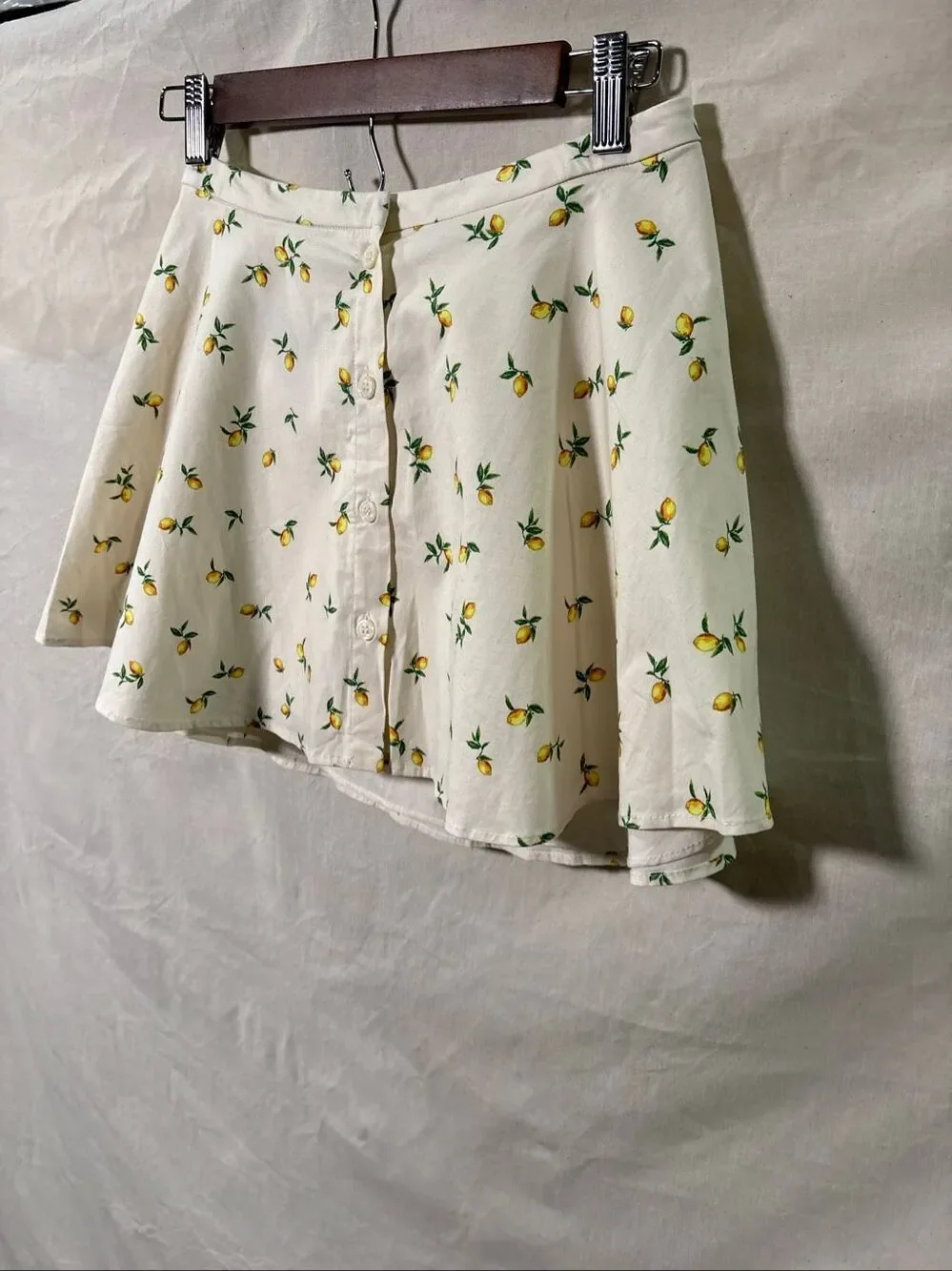 Zara Lemon Print Mini Skirt XS Ivory Button Front Cottagecore Summer
